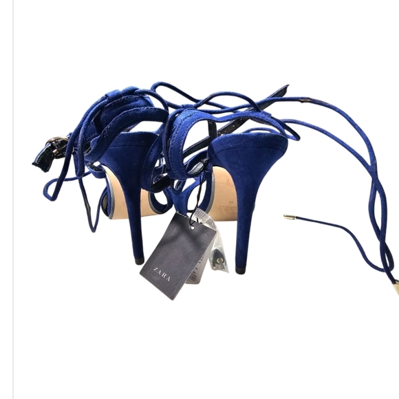 Zara‎ Navy Blue Suede Heels Eith Straps 38 - Picture 4 of 7